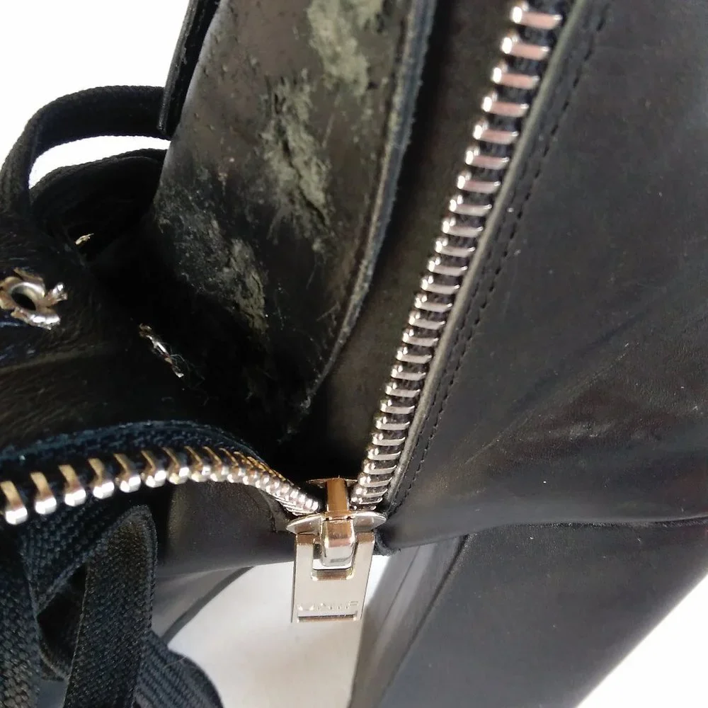 UNIF 7 BLACK LEATHER HELLHOUND PLATFORM BOOTS goth club dance Halloween U.N.I.F. - Picture 13 of 16